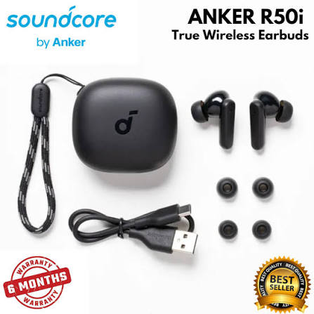 Anker Soundcore R50i True Wireless Earbuds Black - Front View with Charging Case